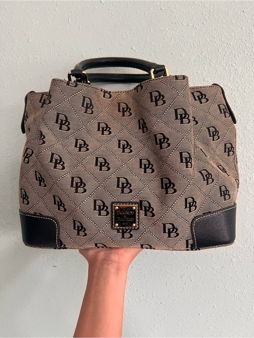 Dooney & Bourke Signature DB Monogram Satchel in Gray and Black